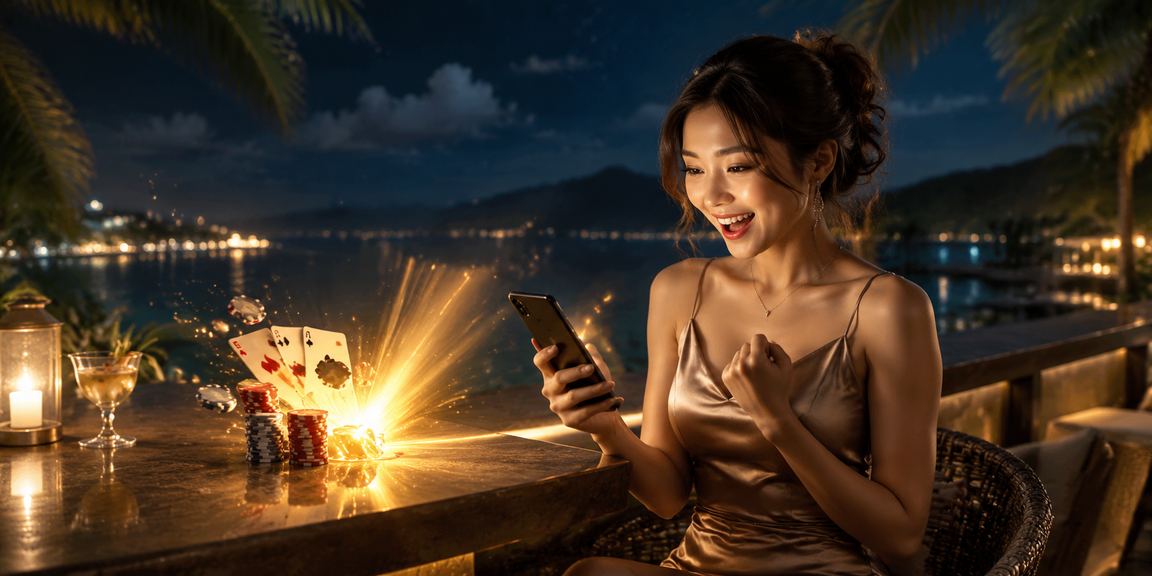 Người chơi tại Phú Quốc tham gia trò chơi bài trực tuyến bên bãi biển
